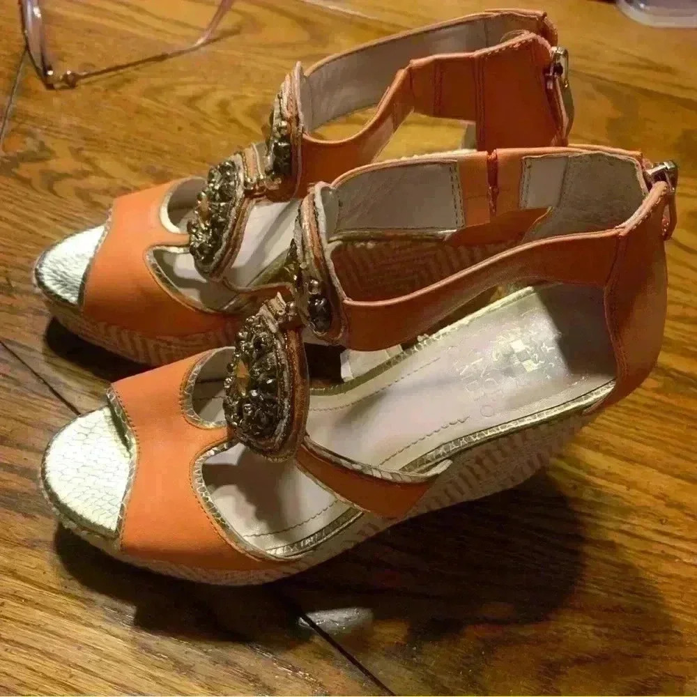 VINCE CAMUTO Peach Women’s Size 6 Heeled Sandal Webbed Shoes - Picture 6 of 16